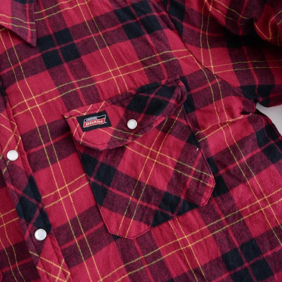 Dickies Red Black Checker Pattern with Thick Lining Button Up Shacket Jack Sz XL - Picture 9 of 14